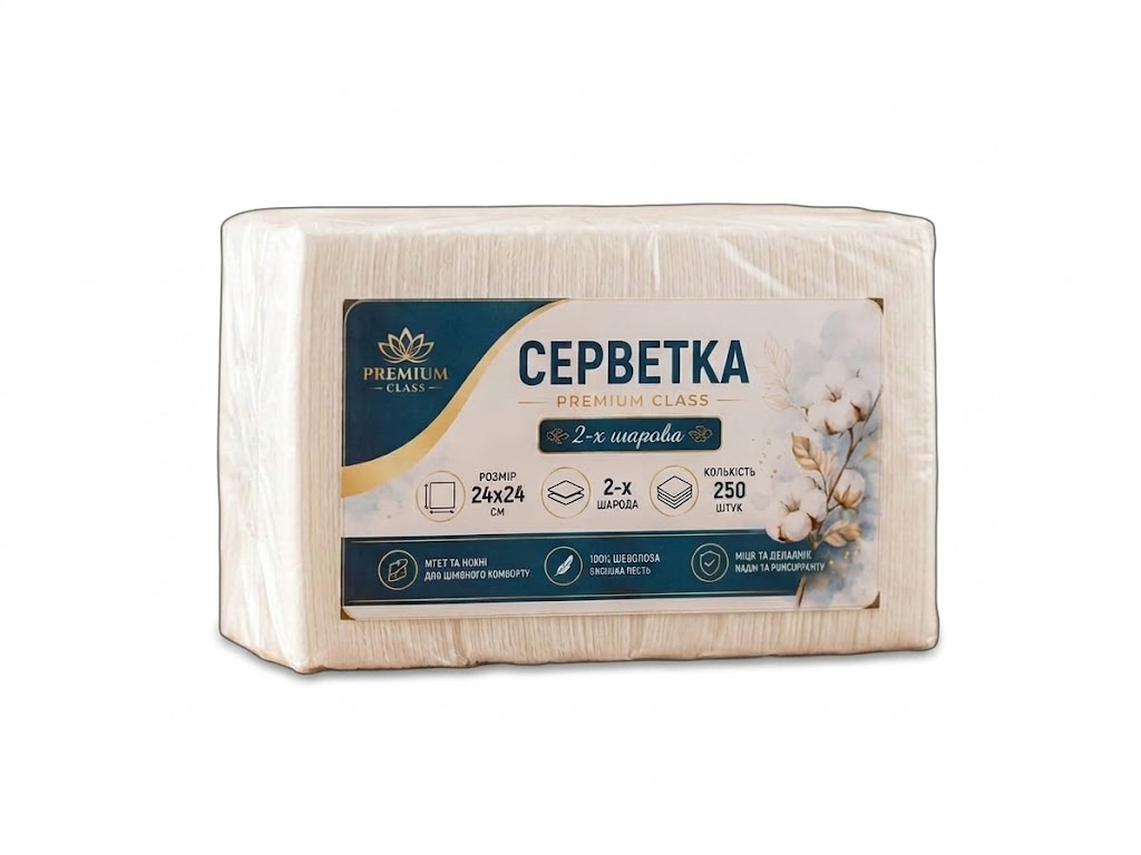 Серветки premium TM MJAKO 2 шар 250 шт -розмір 24*24 см